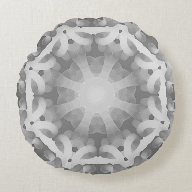 Zwart grijs wit abstract ontwerp rond kussen (Voorkant)