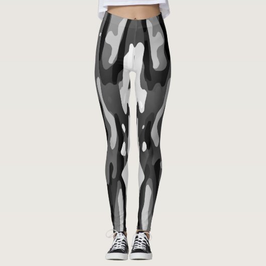 Zwart grijs wit Abstract patroon Leggings (Voorkant)