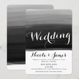 Zwart Grijs Wit Aquarel Moderne Glamour Bruiloft Kaart