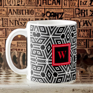 Zwart grijs wit Cubisme Neo Geo met rood monogram Koffiemok