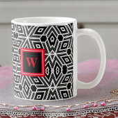 Zwart grijs wit Cubisme Neo Geo met rood monogram Koffiemok