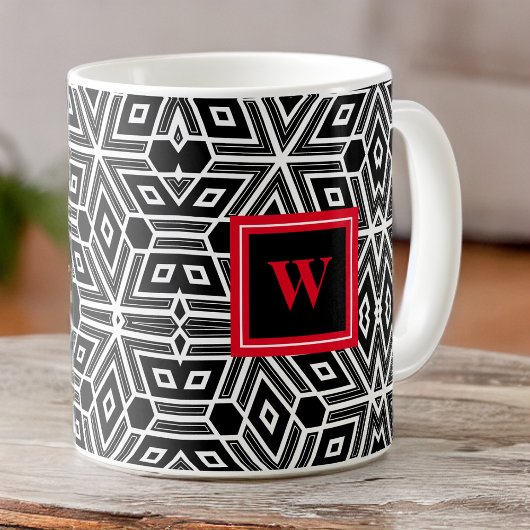 Zwart grijs wit Cubisme Neo Geo met rood monogram Koffiemok