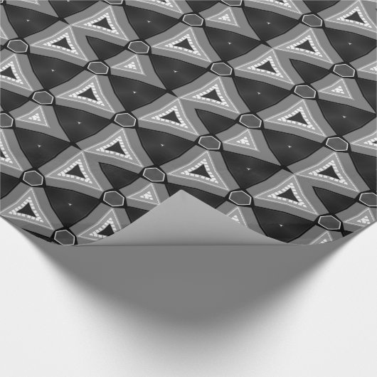 Zwart grijs + wit driehoekspattovenaar cadeaupapier (Hoek)