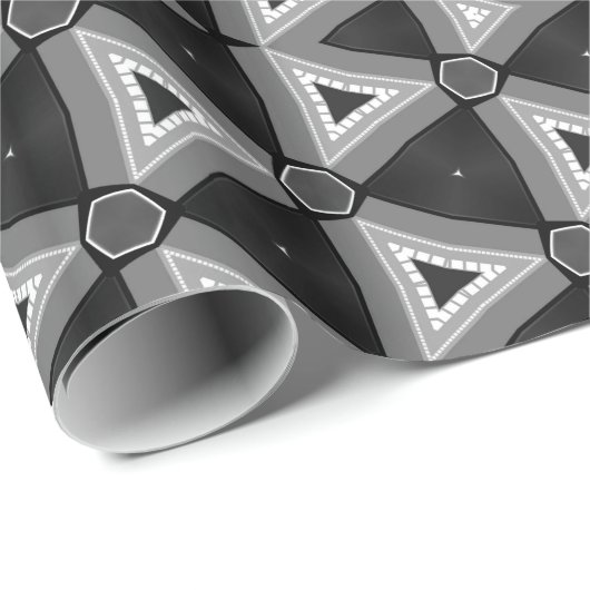 Zwart grijs + wit driehoekspattovenaar cadeaupapier (Rol Hoek)