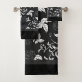 Zwart grijs wit elegant modern Floral Leaf  Bad Handdoek (Insitu)