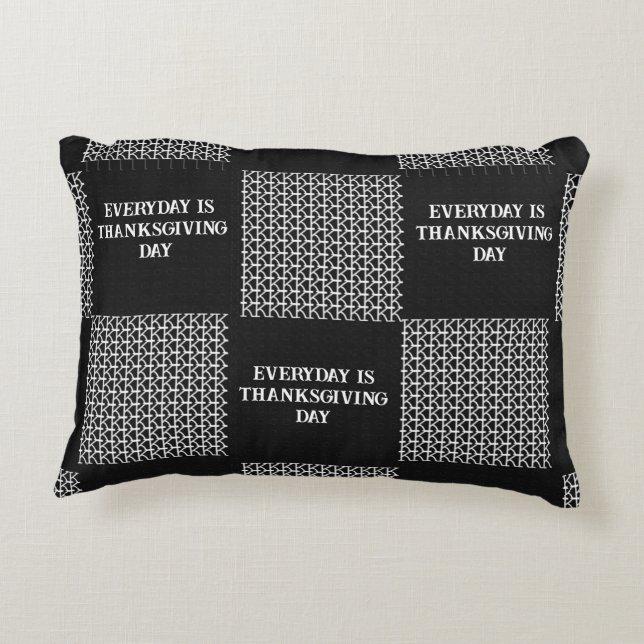 Zwart Grijs Wit Elke dag is Thanksgiving Dag Accent Kussen (Achterkant)