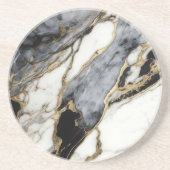 Zwart Grijs Wit Goud Marmer Spiraal Abstract Zandsteen Onderzetter (Voorkant)