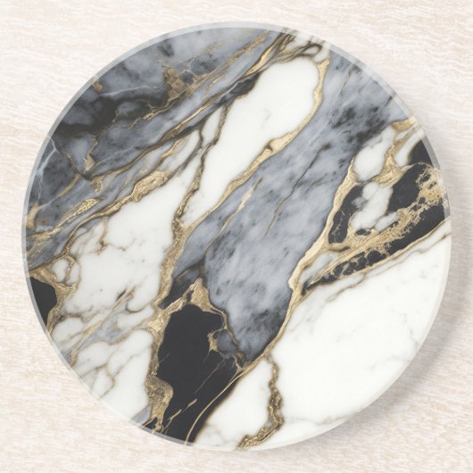 Zwart Grijs Wit Goud Marmer Spiraal Abstract Zandsteen Onderzetter (Voorkant)