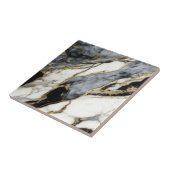 Zwart Grijs Wit Goud Marmer Wervelend Abstract Tegeltje (Zijkant)