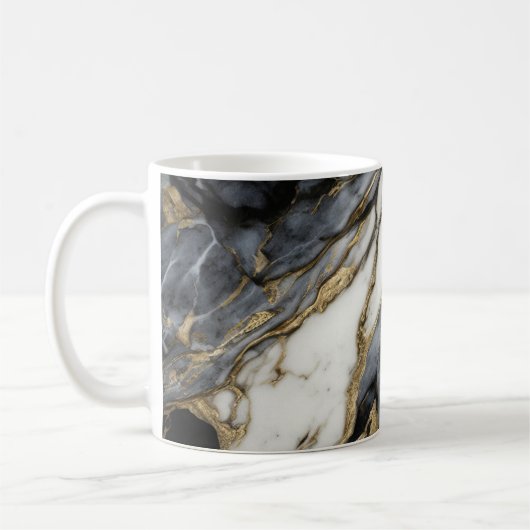 Zwart Grijs Wit Goud Marmeren Swirl Abstract Koffiemok (Links)