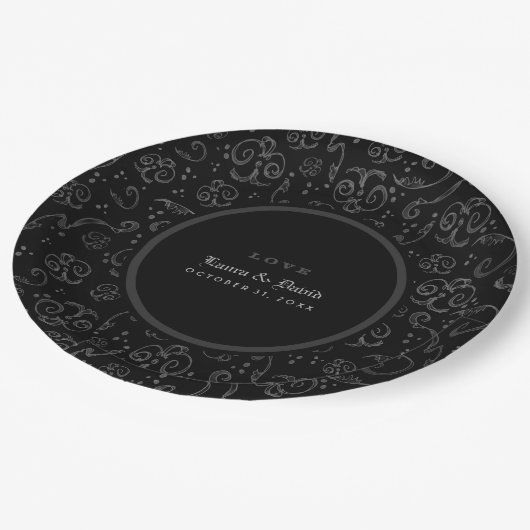 Zwart Grijs & Wit Halloween Matching Wedding Papieren Bordje (Gekanteld)