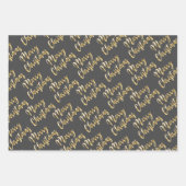 Zwart grijs wit kerstgoudschrift inpakpapier vel (Voorkant 2)