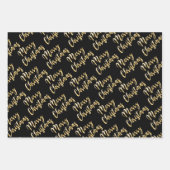 Zwart grijs wit kerstgoudschrift inpakpapier vel (Voorkant)