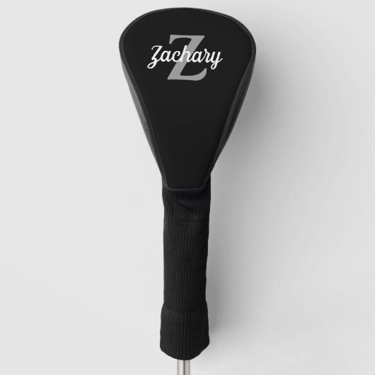 Zwart Grijs Wit Monogram Gepersonaliseerd Golfheadcover (Voorkant)