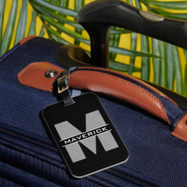 Zwart grijs wit monogram naam Modern Masculine Bagagelabel