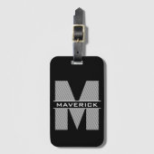 Zwart grijs wit monogram naam Modern Masculine Bagagelabel (Voorkant (verticaal))