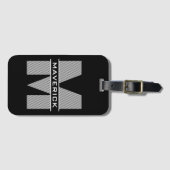 Zwart grijs wit monogram naam Modern Masculine Bagagelabel (Voorkant (horizontaal))