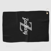 Zwart grijs wit monogram op maat golfhanddoek (Horizontaal)