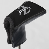 Zwart grijs wit monogram op maat golfheadcover (3/4 voorkant)