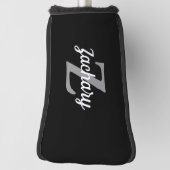 Zwart grijs wit monogram op maat golfheadcover (Draai 90)