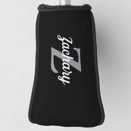 Zwart grijs wit monogram op maat golfheadcover (Draai 90)