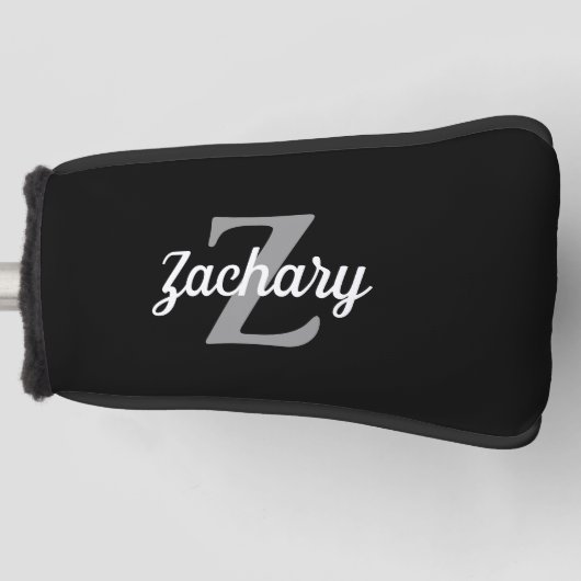 Zwart grijs wit monogram op maat golfheadcover (Voorkant)