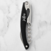 Zwart grijs wit monogram op maat kurkentrekker (Achterkant)