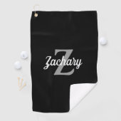 Zwart Grijs Wit Persoonlijk Monogram Golfhanddoek (Insitu)