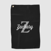 Zwart Grijs Wit Persoonlijk Monogram Golfhanddoek (Voorkant)