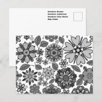 Zwart Grijs Wit Retro Bloem Kunst Naadloos Patroon