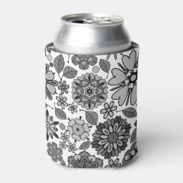 Zwart Grijs Wit Retro Floral Art Naadloos Patroon Blikjeskoeler