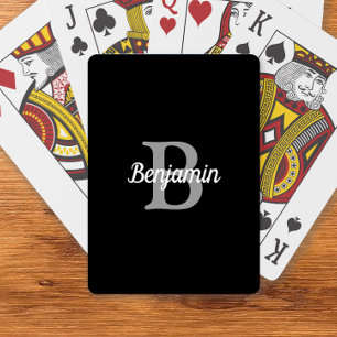 Zwart Grijs Wit Retro Monogram Persoonlijk Pokerkaarten