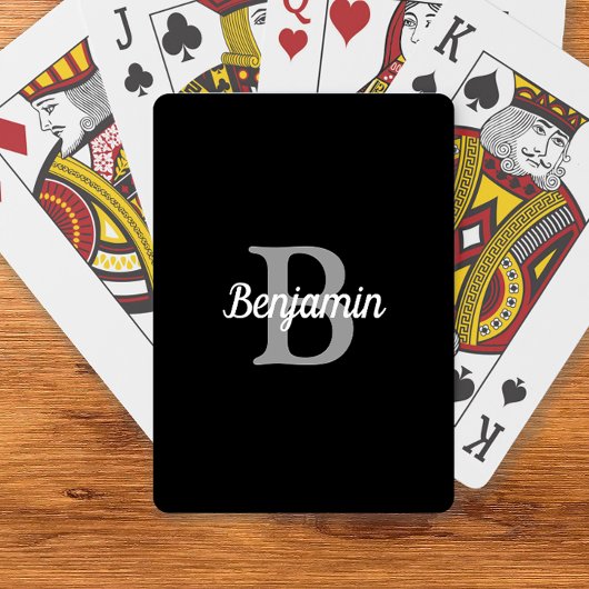 Zwart Grijs Wit Retro Monogram Persoonlijk Pokerkaarten