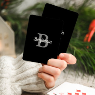 Zwart Grijs Wit Retro Monogram Persoonlijk Pokerkaarten