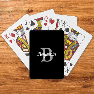Zwart Grijs Wit Retro Monogram Persoonlijk Pokerkaarten