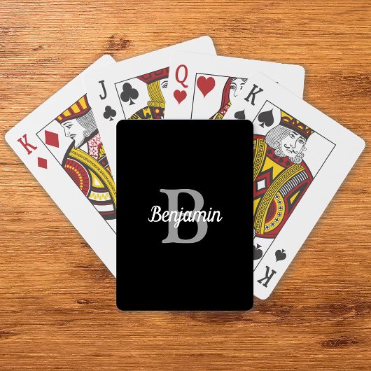 Zwart Grijs Wit Retro Monogram Persoonlijk Pokerkaarten