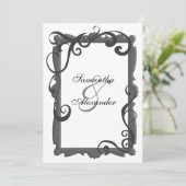 Zwart/Grijs Wit Swirl Lijst bruiloft uitnodigingen (Staand voorkant)
