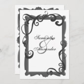 Zwart/Grijs Wit Swirl Lijst bruiloft uitnodigingen (Voorkant / Achterkant)