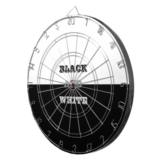 Zwart grijs wit tekst en effen kleuren ontwerp dartbord (Voorkant Rechts)