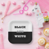 Zwart grijs wit tekst en effen kleuren ontwerp papieren bordje (Feest)