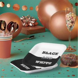 Zwart grijs wit tekst en effen kleuren ontwerp papieren bordje