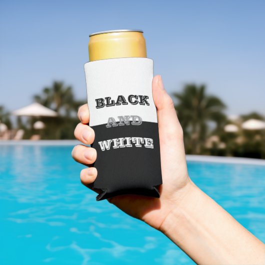 Zwart grijs wit tekst en effen kleuren ontwerp seltzer blikjeskoeler (Insitu Zwembad)