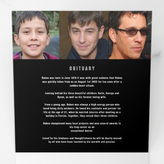 Zwart grijs witte begrafenisservice, aangepaste fo drieluik programma (Binnenzijde eerst)