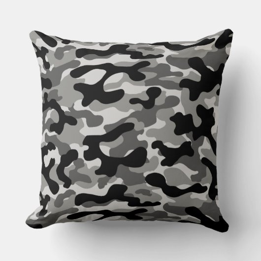 Zwart Grijs Witte Camouflagepatroon Kussen (Voorkant)