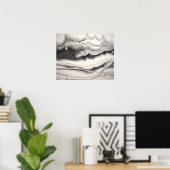 Zwart Grijs Witte Horizontale Abstracte Vloeibare Poster (Thuiskantoor)