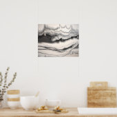 Zwart Grijs Witte Horizontale Abstracte Vloeibare Poster (Keuken)