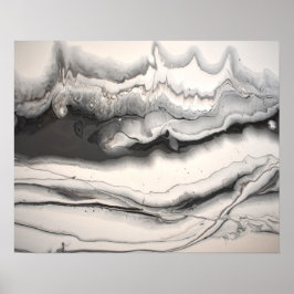 Zwart Grijs Witte Horizontale Abstracte Vloeibare  Poster
