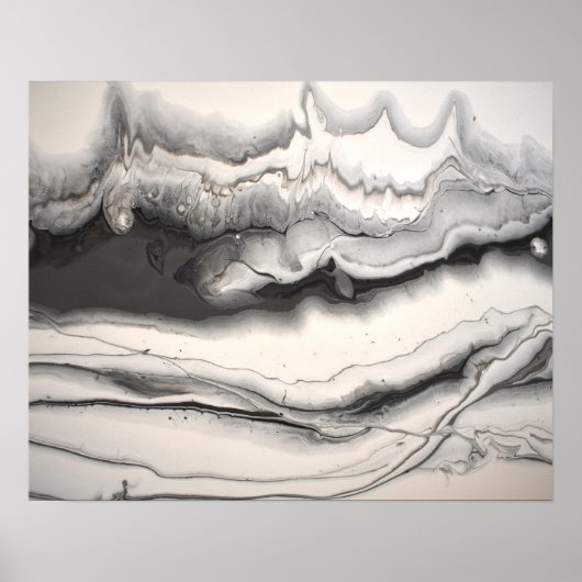 Zwart Grijs Witte Horizontale Abstracte Vloeibare Poster (Voorkant)