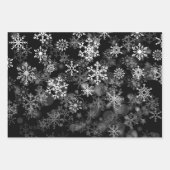 Zwart grijs witte monochrome snowflake kerst inpakpapier vel (Voorkant)