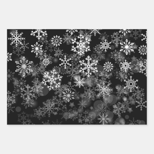 Zwart grijs witte monochrome snowflake kerst inpakpapier vel (Voorkant)